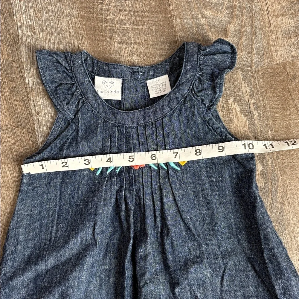 Koala Kids Chambray Denim Southwest Embroidered Dress size 2T Crochet Trim